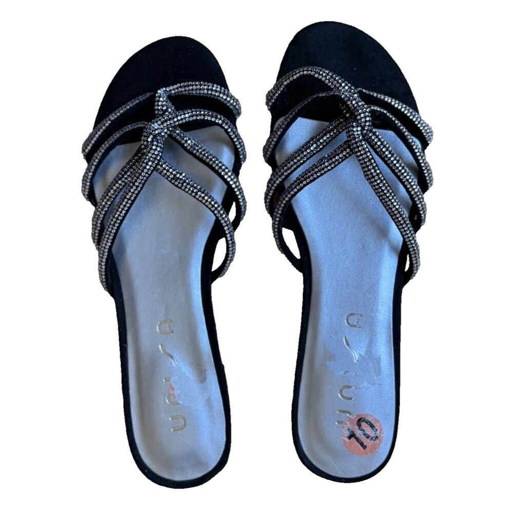 NWOB Unisa Tazza Rhinestone Black Flat Sandals in Women's Size 10